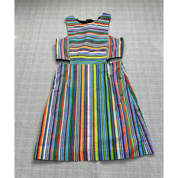 Milly Minis Girls Dress size 12 Multi Color Striped‎ Cutouts Sleeveless USA made - Picture 1 of 11